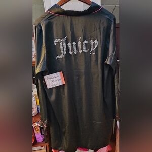 Juicy Couture black satin sleep shirt with hot pink piping NWT, XL